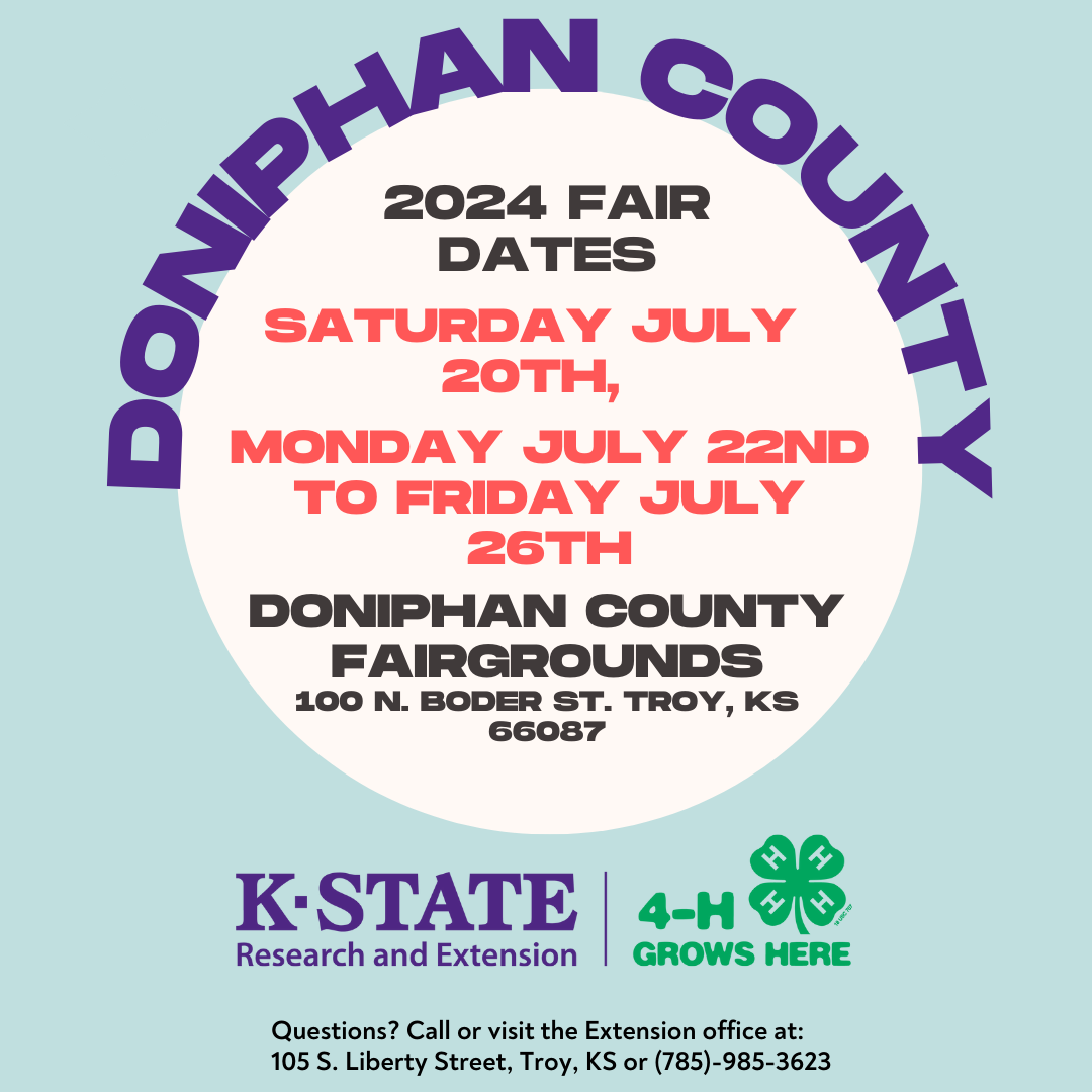 Doniphan Co Fair 2024 Dates July 20, July 22 through July 26 at Doniphan Co Fairgrounds 